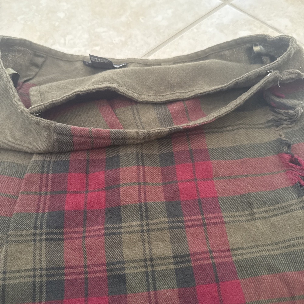 VTG 80-90s Banana Republic Wool Plaid Wrap Skirt Green Red Tartan Style Jr Sz 14 - Picture 4 of 7